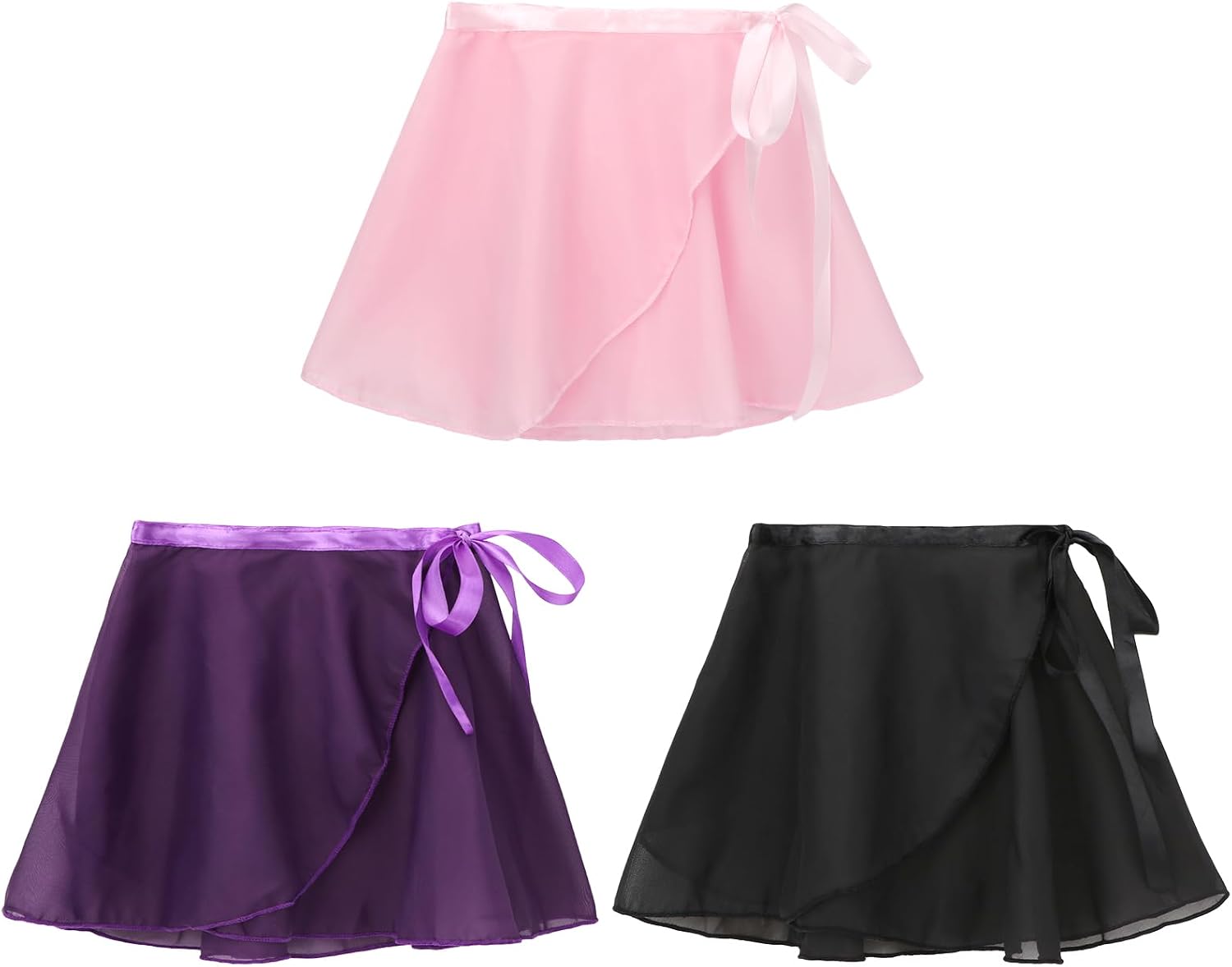 kilofly 3pc Girls Ballerina Sheer Wrap Ballet Tutu Dress Dance Skirts Value Pack