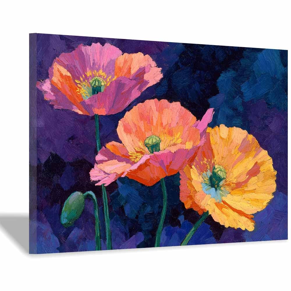 Xeniou Multicolor Flowers Canvas Vibrantes Poppy Flower Art Canvas Wall Art, For Bathroom Living Room Bedroom Office Kitchen(Multicolor)-60X90cm Framed