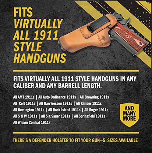 The Defender Leather Iwb Holster - Fits Most 1911 Style Handguns - Kimber - Colt - S & W - Sig Sauer - Remington - Ruger & More - Made In Usa - Brown Right Handed #TOP2