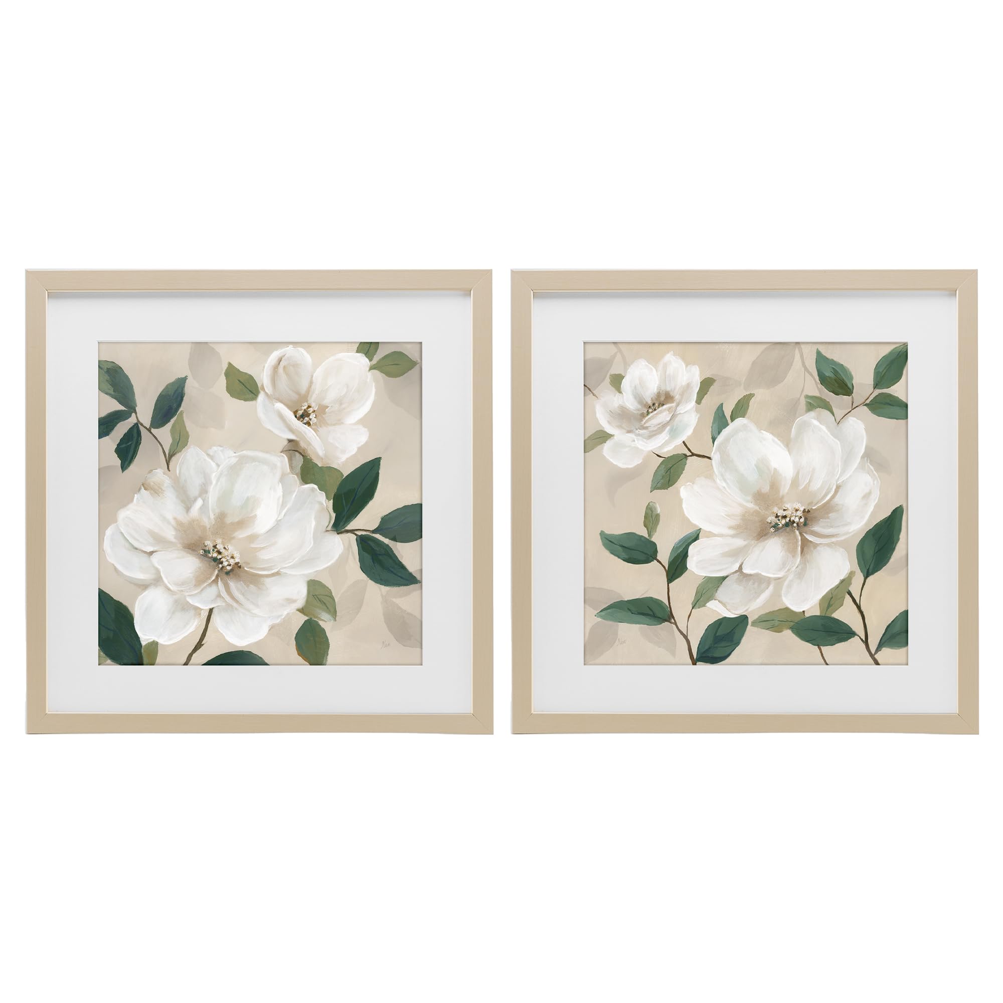 Stupell Industries Serene Magnolia Blossoms Foliage Serene White Blossoms Floral, 16 X 16 Inch Framed Print Under Glass Set