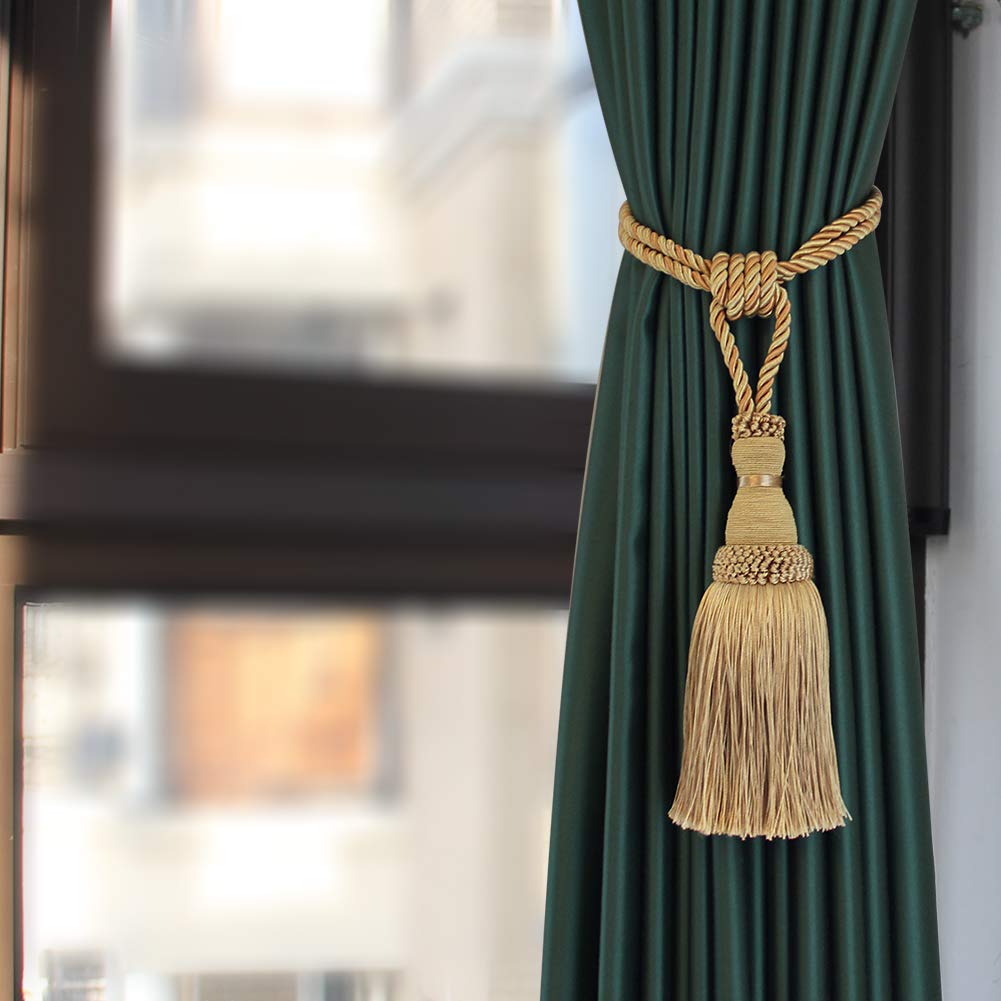 BEL AVENIR - Alzapaños decorativos para cortinas, hechos a mano, elegantes, con borlas, para cortinas (dorado, 4)