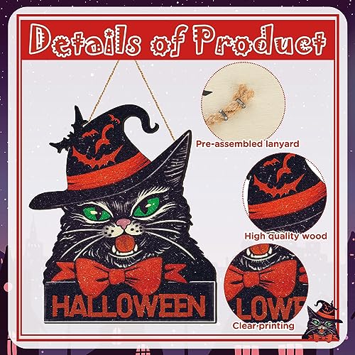 Décoration de porte en bois avec chat noir pour fêter Halloween en famille