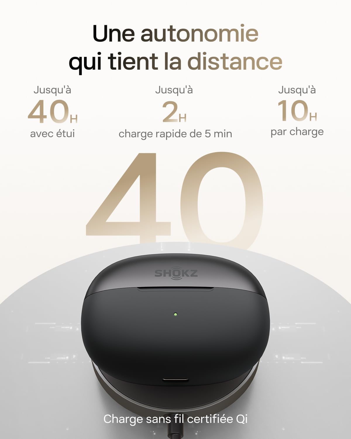 SHOKZ OpenDots 2 Écouteurs Clip-on à Oreilles Libres, Bluetooth 6.1, Dolby Audio, 40 h d'autonomie, Appels avec Réduction du Bruit par IA, Résistance IP57, Charge Rapide sans Fil, Noir