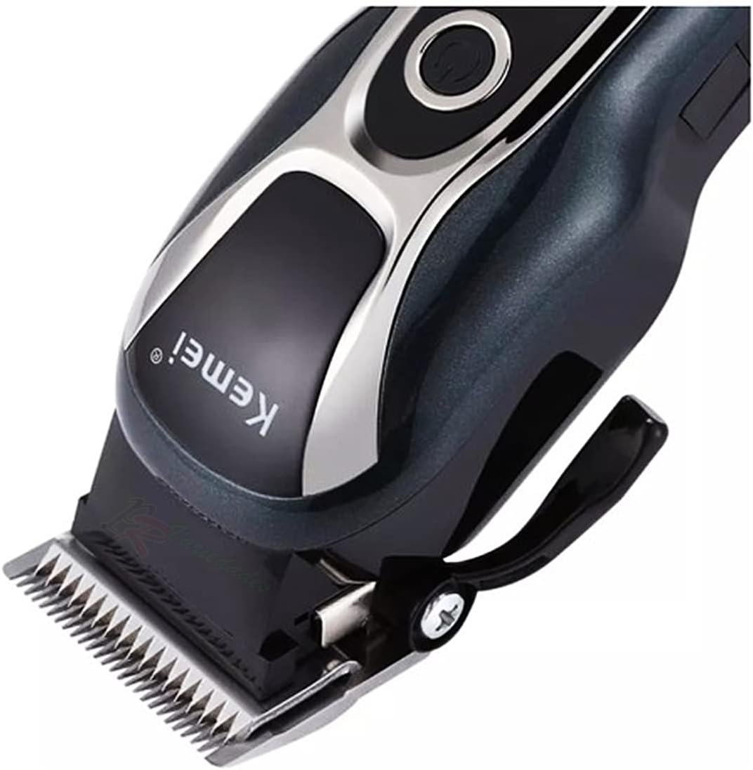 Close-up of the Kemei KM-1991 Pet Grooming Machine's blade and adjustment lever.