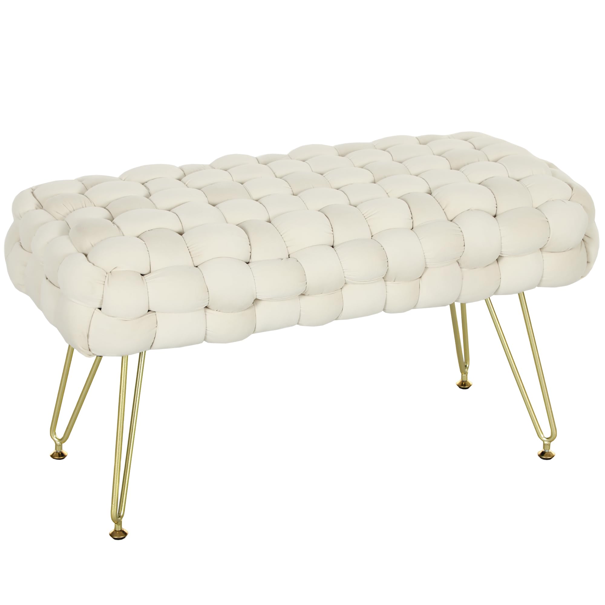 HOMCOM Banco Pie de Cama Tapizado en Terciopelo Banqueta Dormitorio Pie de Cama con Patas Doradas y Asiento Acolchado para Entradas Crema