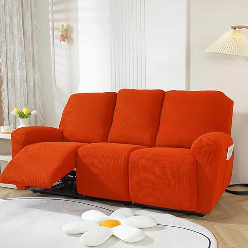 JinweiS カウチカバー ジャカードストレッチソファカバー ポーラーフリース リクライニングチェアカバー リビングルームソファ用 簡単フィット 洗濯可能 家具 3人掛け(オレンジ)