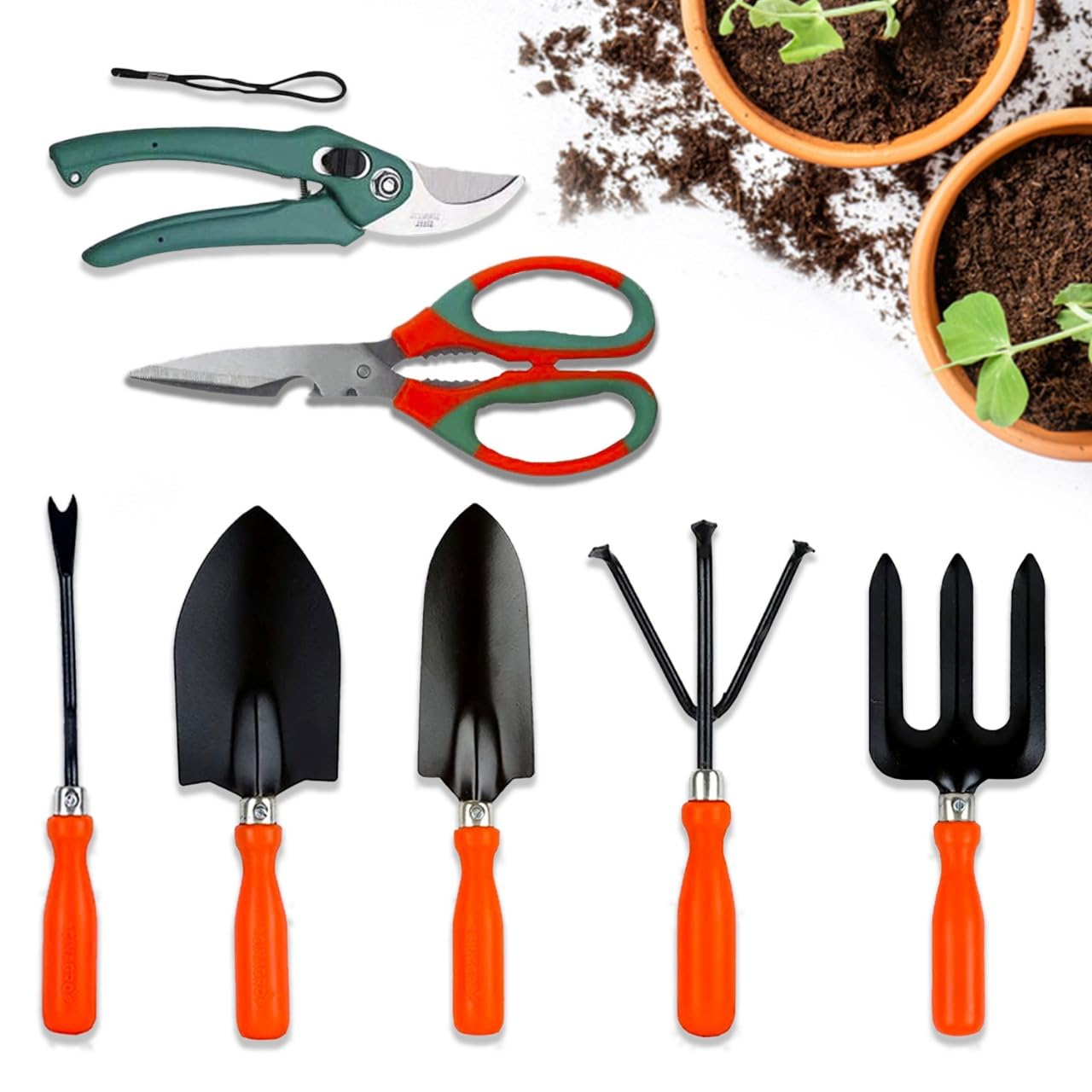 Cinagro Garden Tools Kit (Set of 7) Weeder, 2 Trowels, Hand Fork, Cultivator, Scissors, Pruner | Gardening Tools Kit for Home Garden, Indoor and Outdoor Gardening (B08Z79R4M7) Amazon Price History, Amazon Price Tracker