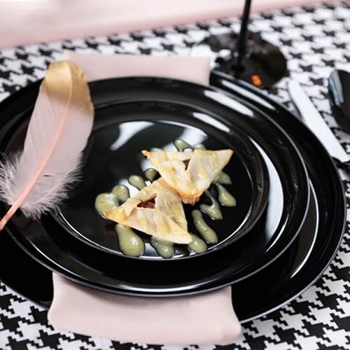 Miniatura 2 de Blue Sky Edge - Platos de plástico desechables negros redondos de 10.6 pulgadas (10 unidades)  Vajilla elegante y resistente para eventos y fiestas