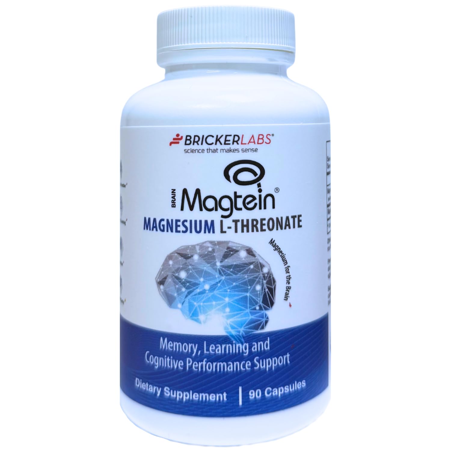 Bricker Labs Magtein® Magnesium L-Threonate Supplement – Brain Health, Memory, Focus, Learning & Cognitive Function Support – 90 Capsules, 30 Servings