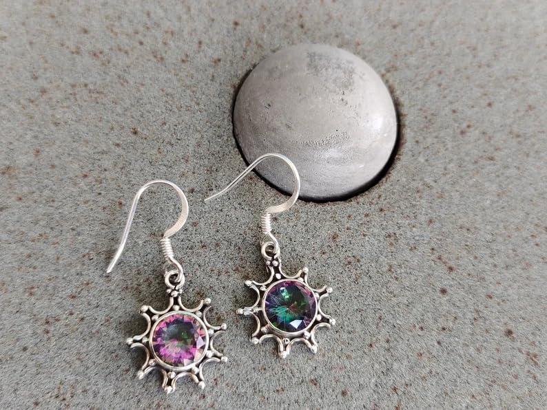 Mystic Topaz Earrings, 925 Silver Earrings, Rainbow Gemstone Jewelry, Wedding Earrings, Drop Dangle Earrings, Healing Crystal, Promise Earrings, Boho & Hippie Style, Mermaid Gift, Gift For Her