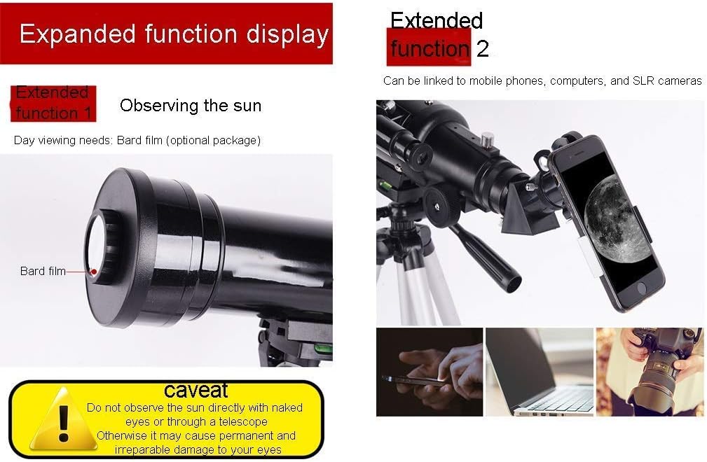 Telescopes for Adults Kids Astronomy Beginners 70mm Astronomical Telescopes with Tripod Refractor Telescope and Carrying Bag Travel Telescope (Color : Package 4) (Package 3)