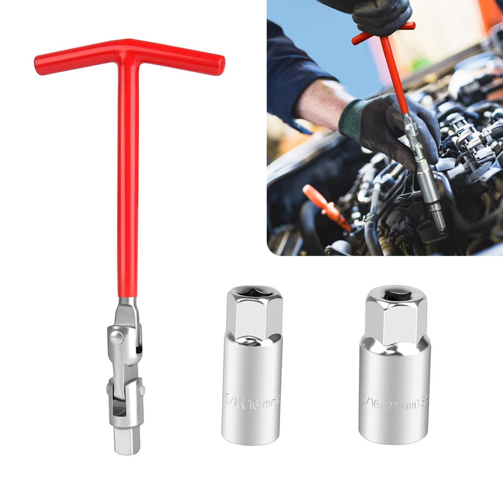 Yumfugu 3 PCS Car Spark Plug Socket, T-Handle Non-Slip Socket Set with 5/8