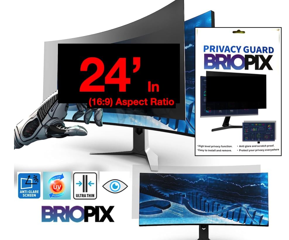 Image of Pxin FuTech 24 Inch (16:9) Curved Monitor Privacy Screen Filter - NO Eye Strain | Anti-Blue Light + Anti-Glare | Privacy Screen Protector