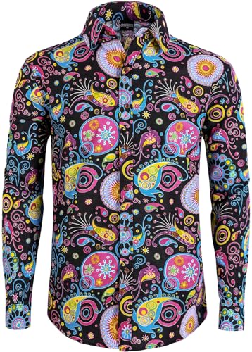 COSAVOROCK Herren Hippie 70er Jahre Hemd Blumen Hässliche Paisley...