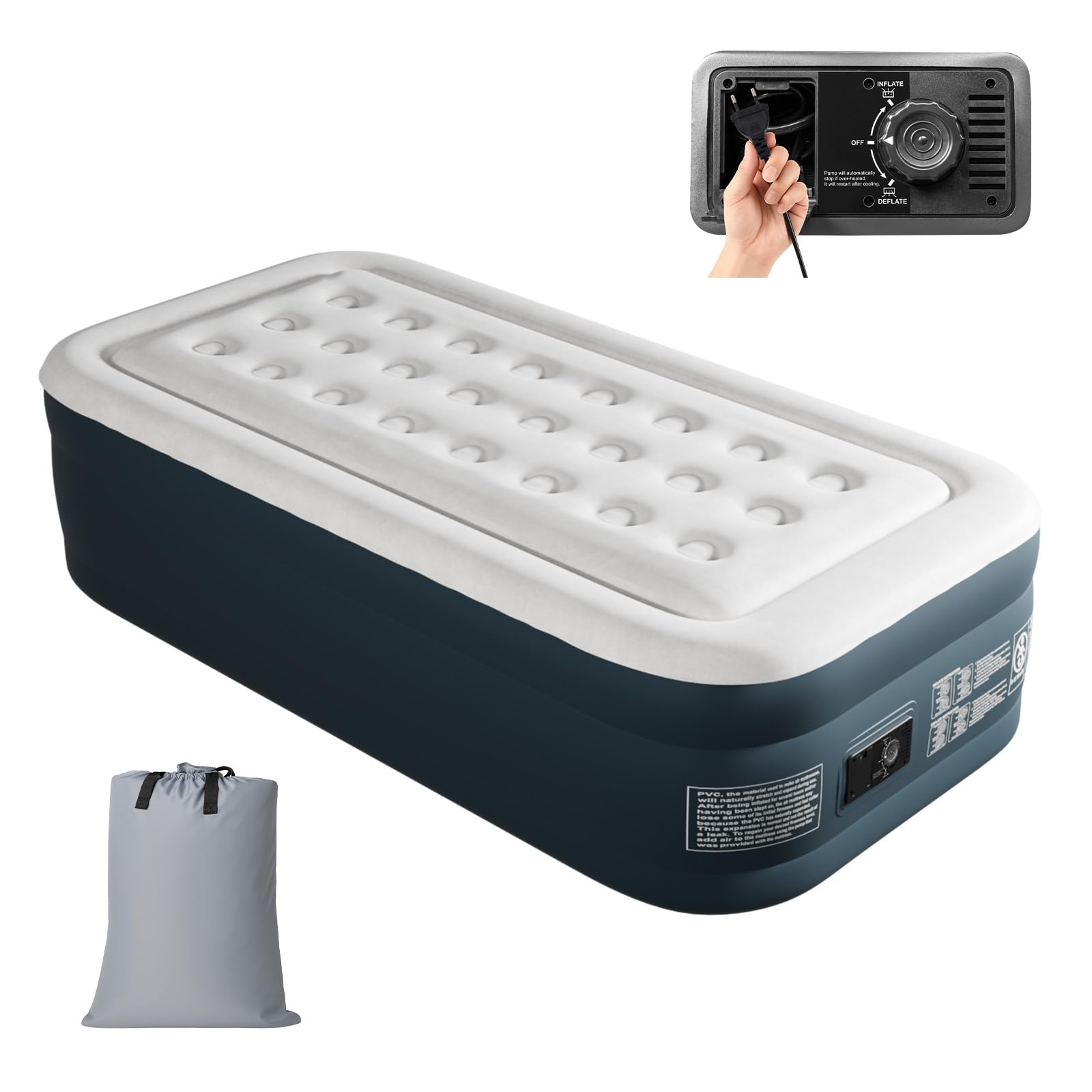 Bonnlo Colchón Hinchable con Bomba Integrada, Cama Inflable Doble con Superficie de Terciopelo, con Portavasos y Bolsa de Transporte, Colchón de Aire para Camping (Gris, 190x99x45 cm)