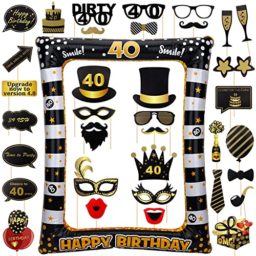 40.Geburtstag Foto Requisiten Party Deko, 1 Stück Aufblasbarer Bilderrahmen und 36 Stück Selfie Fotorequisiten Fotobox Accessoires für Birthday Hochzeit Braut Babyparty Weihnachtsfeier Cover