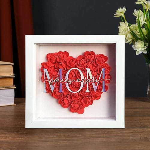 Miniatura 2 de Caja personalizada de sombra de flores para mamá con marco de fotos de rosa preservada con nombre, marco de caja de sombra de memoria personalizada,