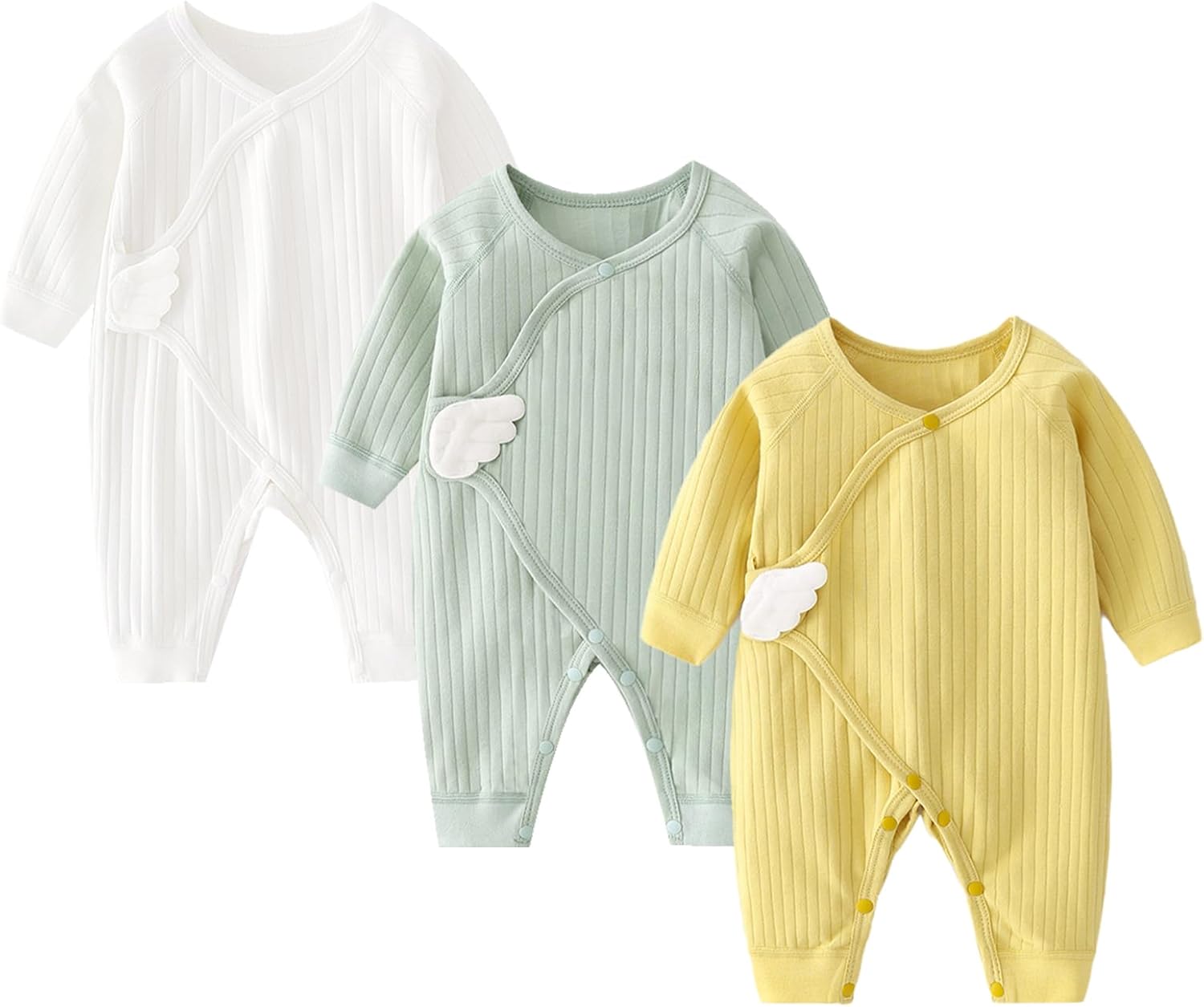 Newborn Romper Coming Home Outfit Unisex Cotton Solid 3 Pack Button Jumpsuits for Infant Baby Boys Girls