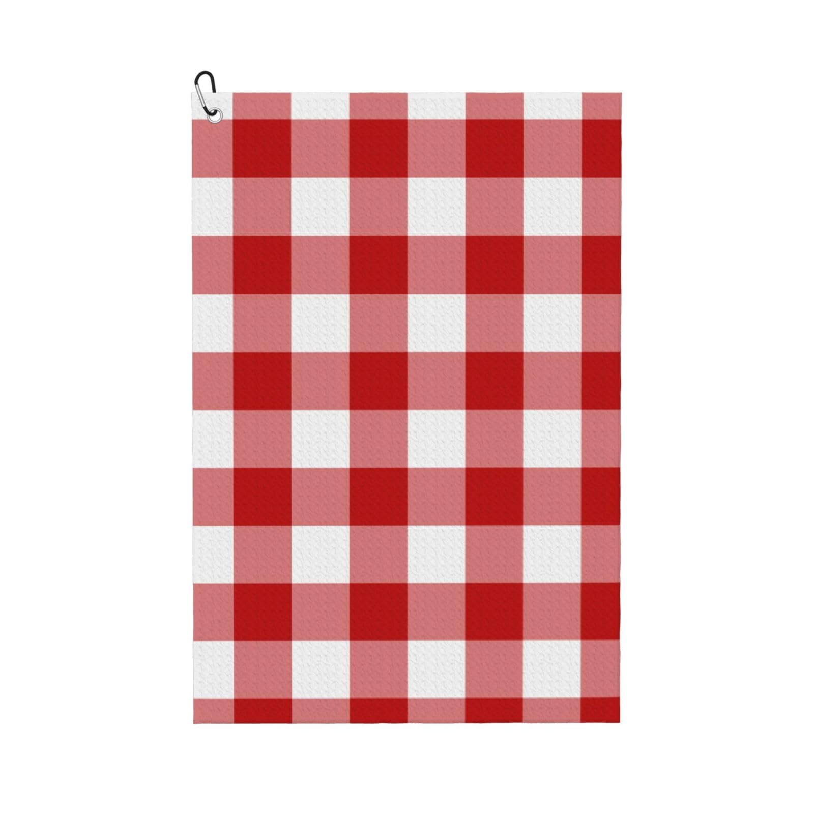 Hnnkloy Red And White Plaid, 16x24 in Portable Waffle Golf Towels with Carabiner Clip for Golf Bag