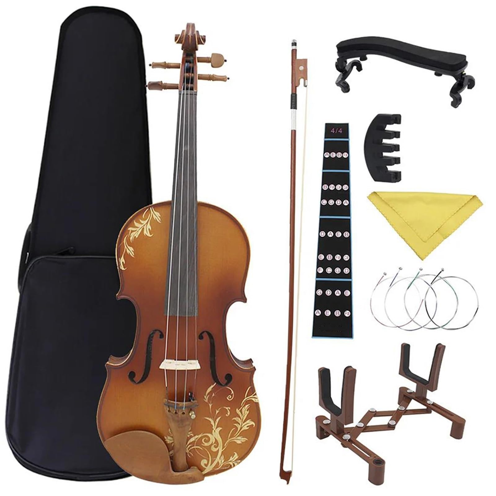 Violin Set 4/4 Violon Acoustique Solide Sculpté Bois Couleur Naturelle Tilleul Violino Kits Avec Étui Arc Pour Les Débutants(Set 2)