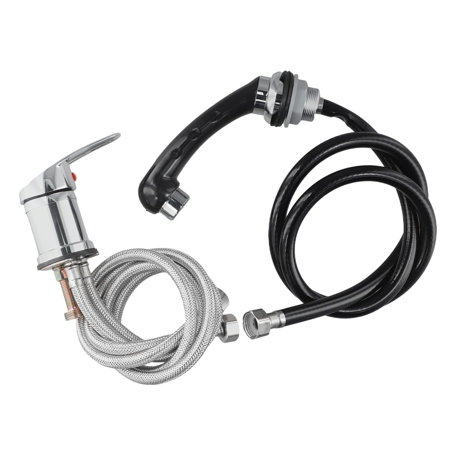 Rubinetto miscelatore cromato con doccetta estraibile per sedia parrucchiere, tubo in tessuto da 80 cm, raccordo ad alta pressione, compatibile con stazioni shampoo e mobili da barbiere