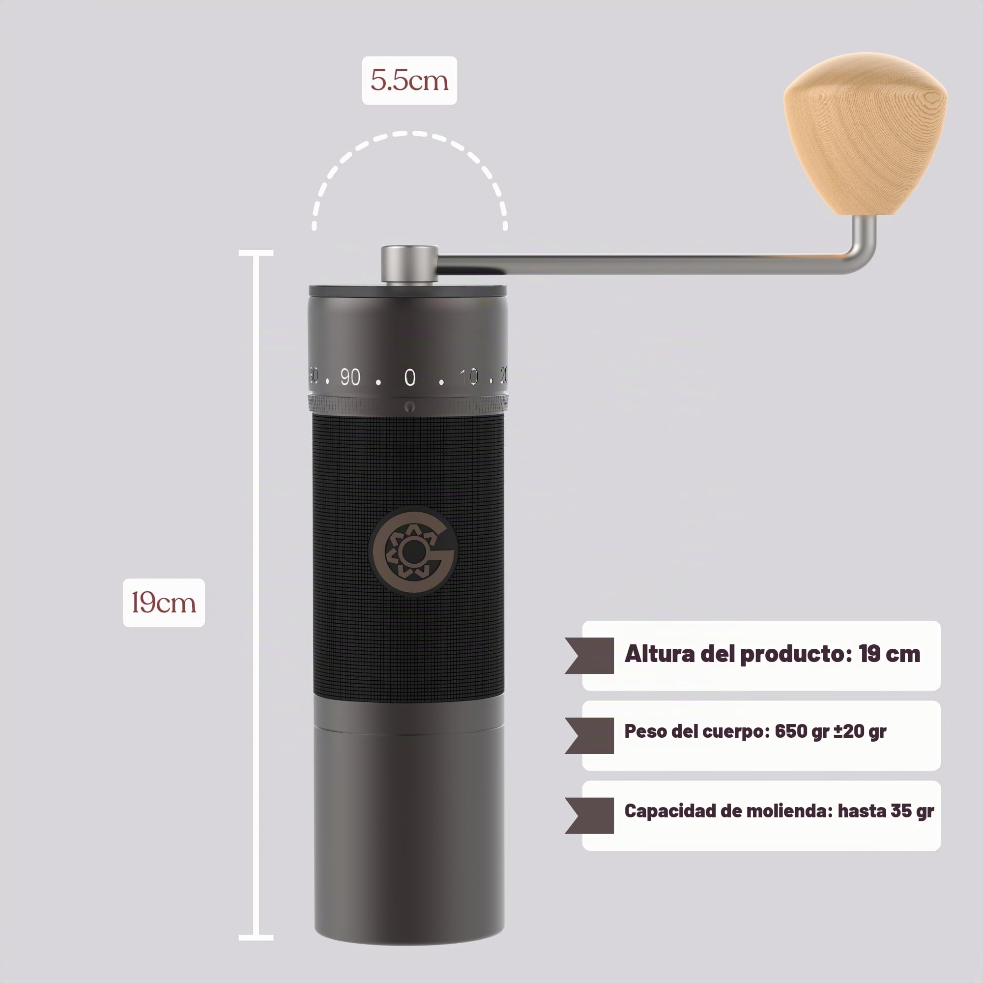 KINGrinder K7 molinillo de café manual mango recto muela cónica inox | Compatible con ajustes de molienda para métodos como pour-over, prensa francesa y AeroPress