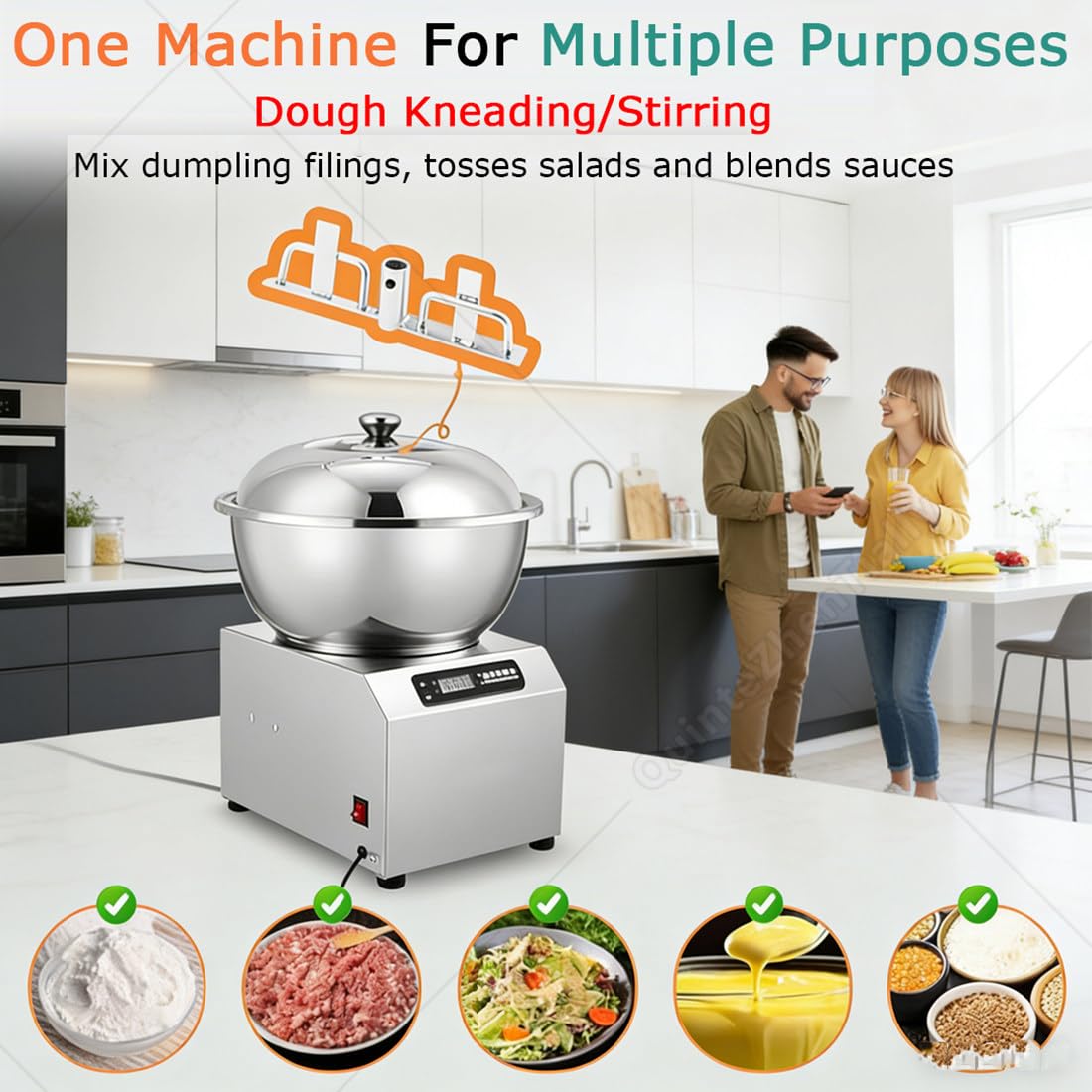 Impastatrice Spirale Professionale,2200w Frullatore Commerciale Impasto,1400 Giri/Min Impastatrice Elettrica Doppia Rotazione,Timer 0-30 Min,per Panetteria,Ristorante,Pizza Pane 8kg