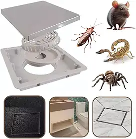 Ralo Oculto 10x10 Fechamento Automático invisível Cola Piso ou Porcelanato Anti inseto para Banheiro Lavanderia Quintal Saída Cano 100mm