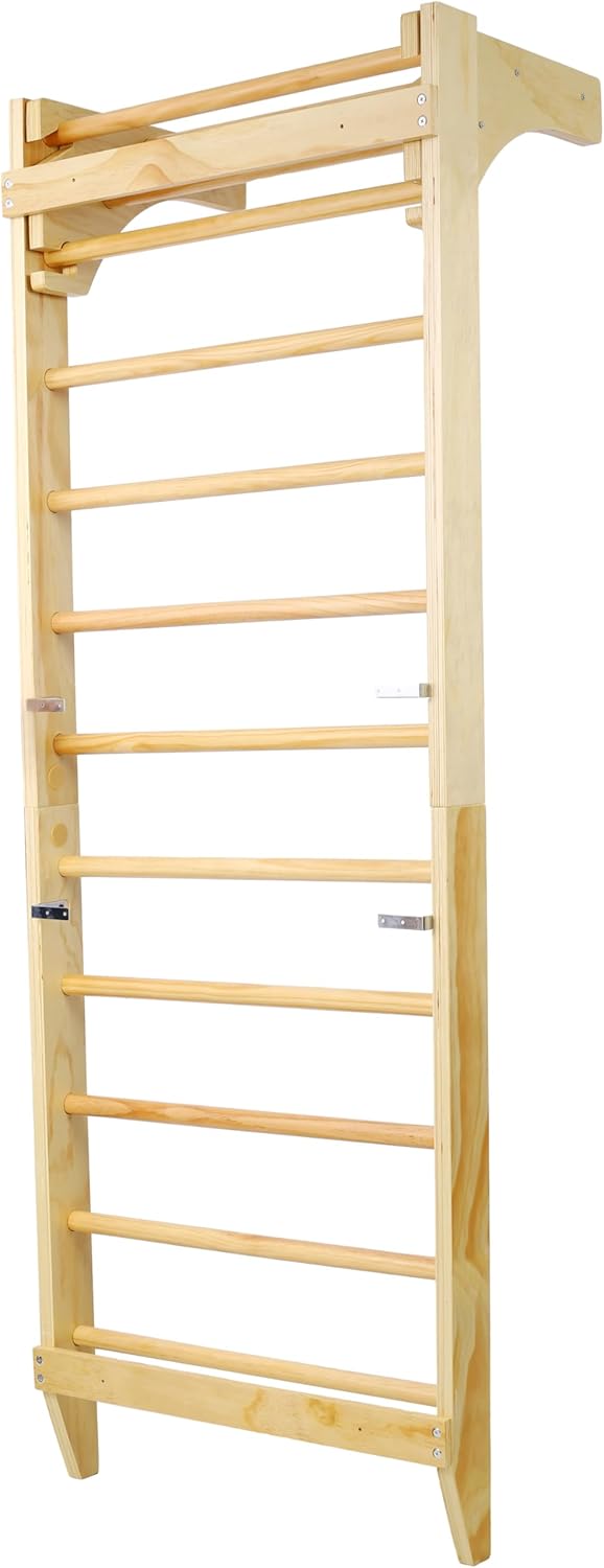 Adjustable Swedish Stall Bars & Pull-Up Bar for Home Gym, Physical Therapy - Heavy-Duty Beech/Pine Wood, Space-Saving Wall-Mounted Design