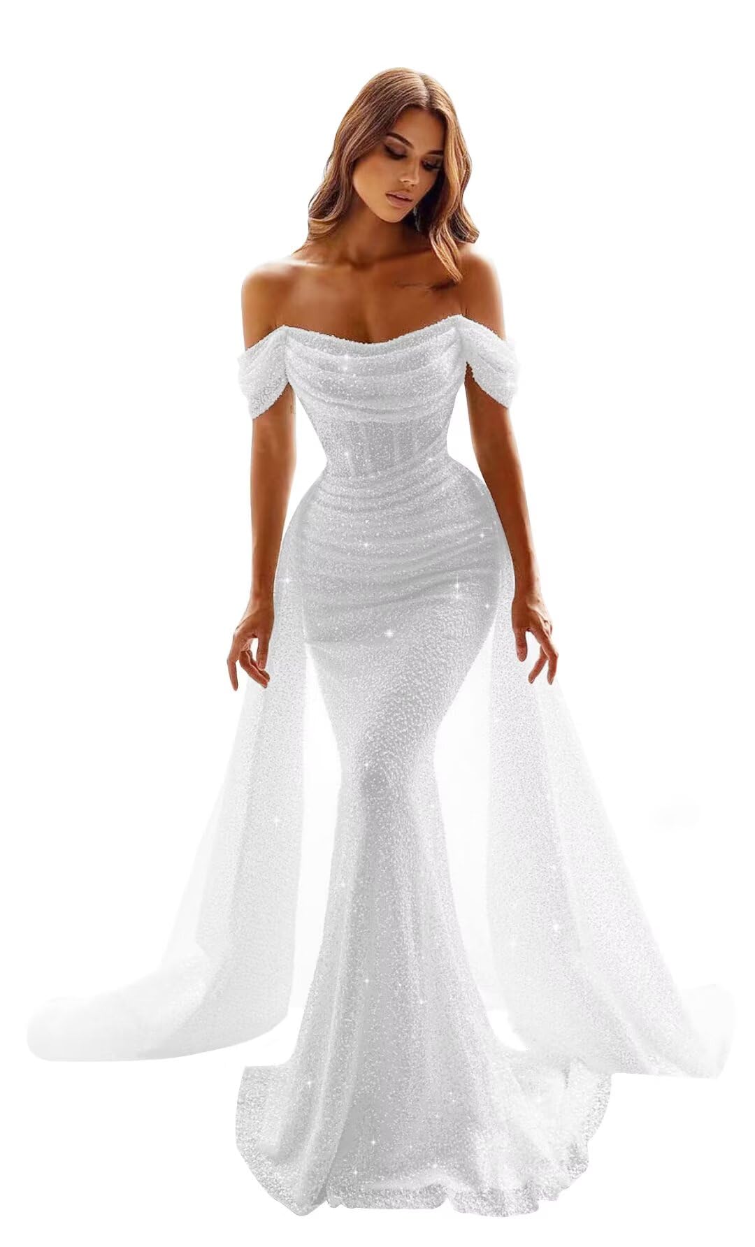 Mermaid Wedding Dresses for Bride Lace Appliques Tulle Boho Beach Bride Dress with Train He8921