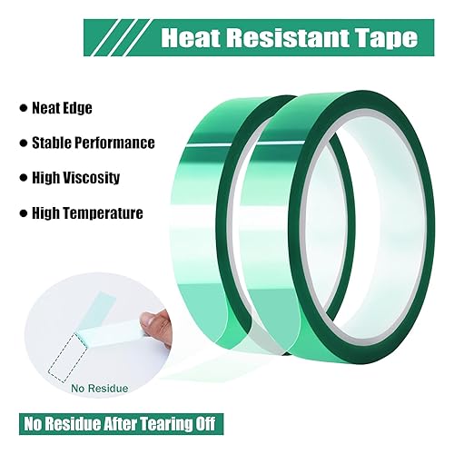 Miniatura 3 de 2 rollos de cinta térmica verde de alta temperatura, resistente al calor, cinta de transferencia de calor para prensa de sublimación de calor, 2