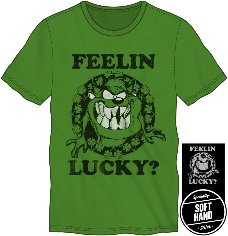 Bioworld Feelin Lucky Shamrock Taz Tasmanian Devil Men's Green T-Shirt Tee Shirt