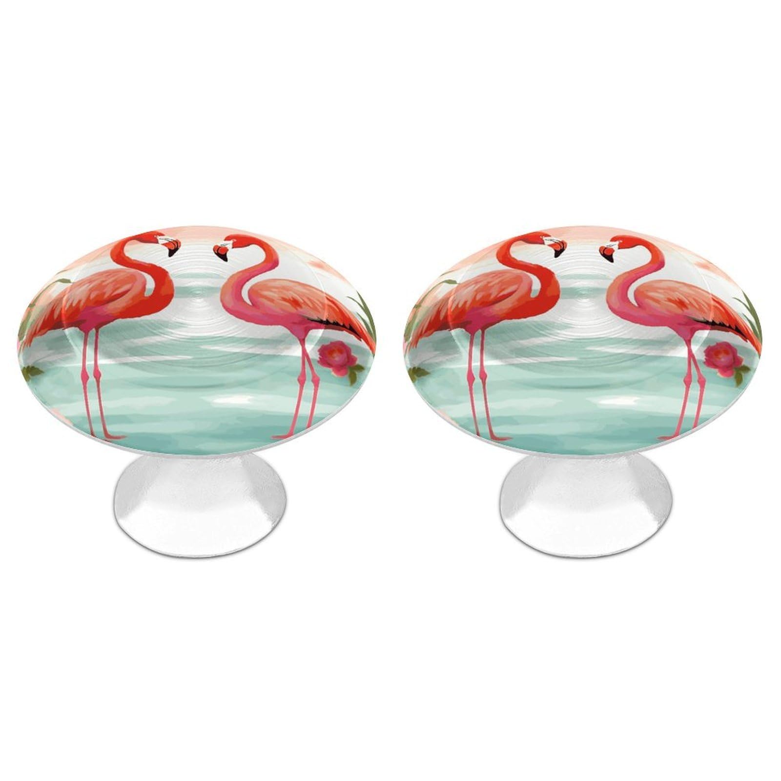 FekiLoot Two Red Flamingos Cabinet Knobs Personality Stainless Steel Round Drawer Handles Circle Modern Cabinet Handles Drawer Knobs for Kitchen Dresser Bathroom Cupboard Furniture