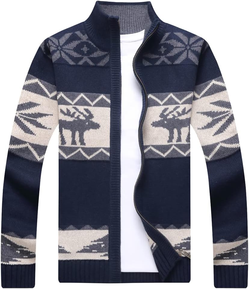 Kedera Men's Cardigan Sweaters Stand Collar Cable Thick Knitted Full Zip Sweater with Pattern