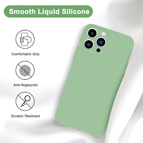 Miniatura 3 de Funda para iPhone 13 Pro Max verde matcha, silicona líquida suave, cuerpo completo, a prueba de golpes, funda protectora con forro de microfibra