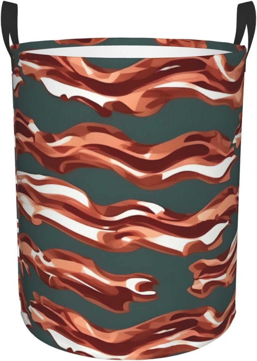 Bacon Pattern Print Circular Protable Storage Bin,Basket For Laundry Hamper With Handles Bedroom Clothes