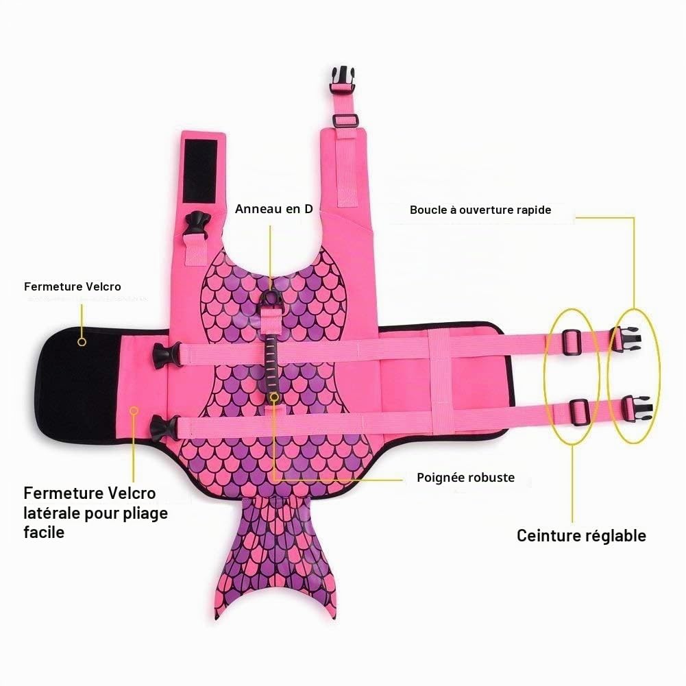 CITÉTOILE Gilet de Sauvetage pour Chien avec Poignée Rose Écailles M | Gilet de Flottaison pour Chien avec Réfléchissant, Veste Flottante pour Chien avec Bonne flottabilité, Les Sports Nautiques