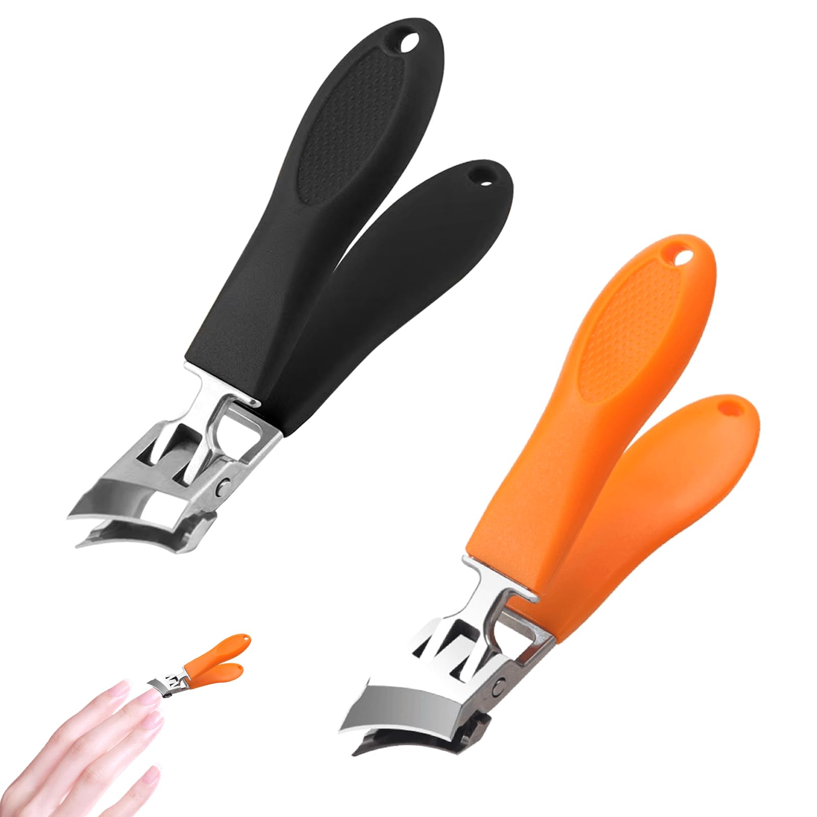 2 Pcs Wide Jaw Opening Anti Splash Slanted Nail Clipper, No Splash Oblique Angled Nail Clippers Trimmer (Black+Orange)