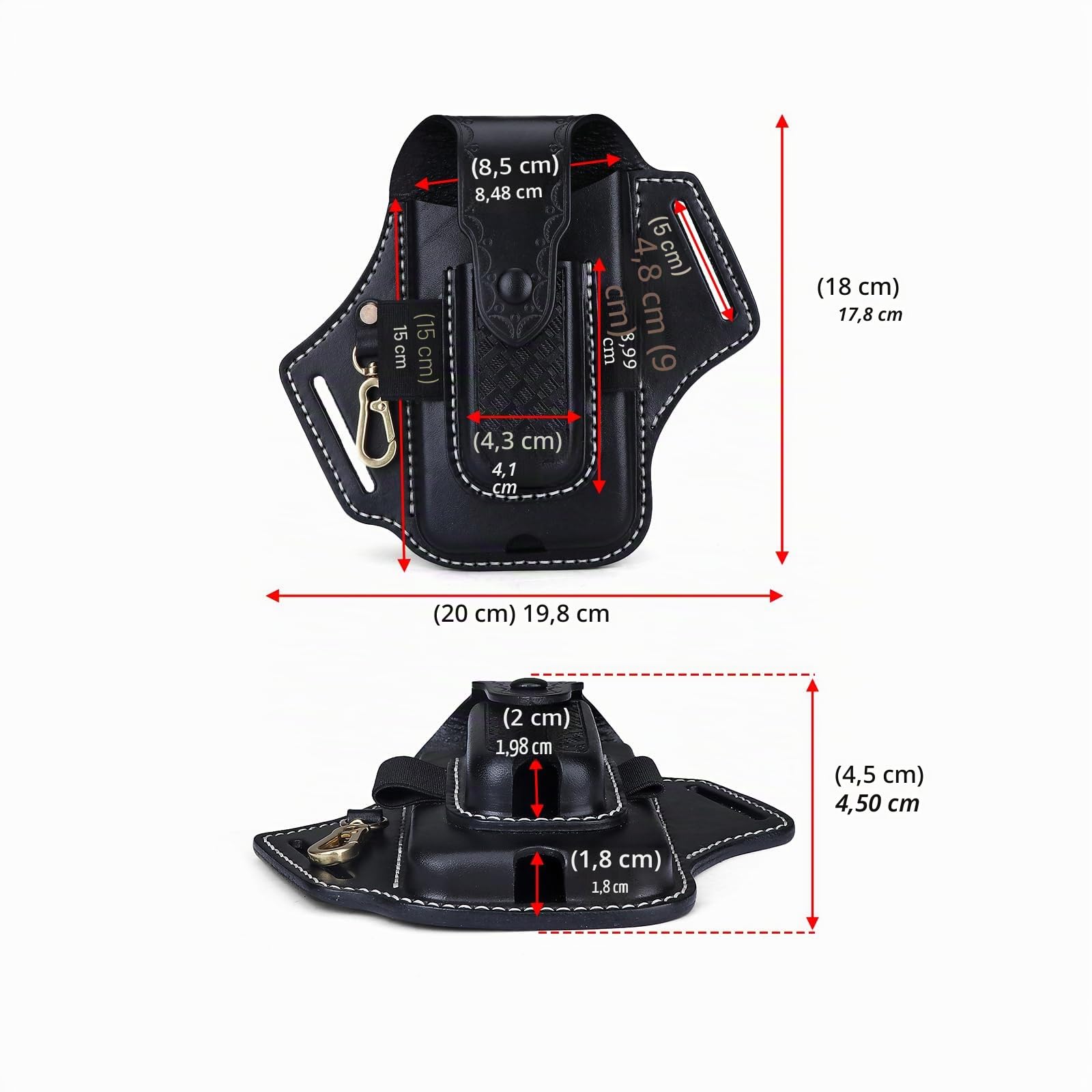 Tourbon Multitool-Lederetui für Gürtel, EDC, Taschen-Organizer, Handy-Tasche für Herren, mit Taschenlampe, Stifthalter, Schlüsselanhänger, Schwarz