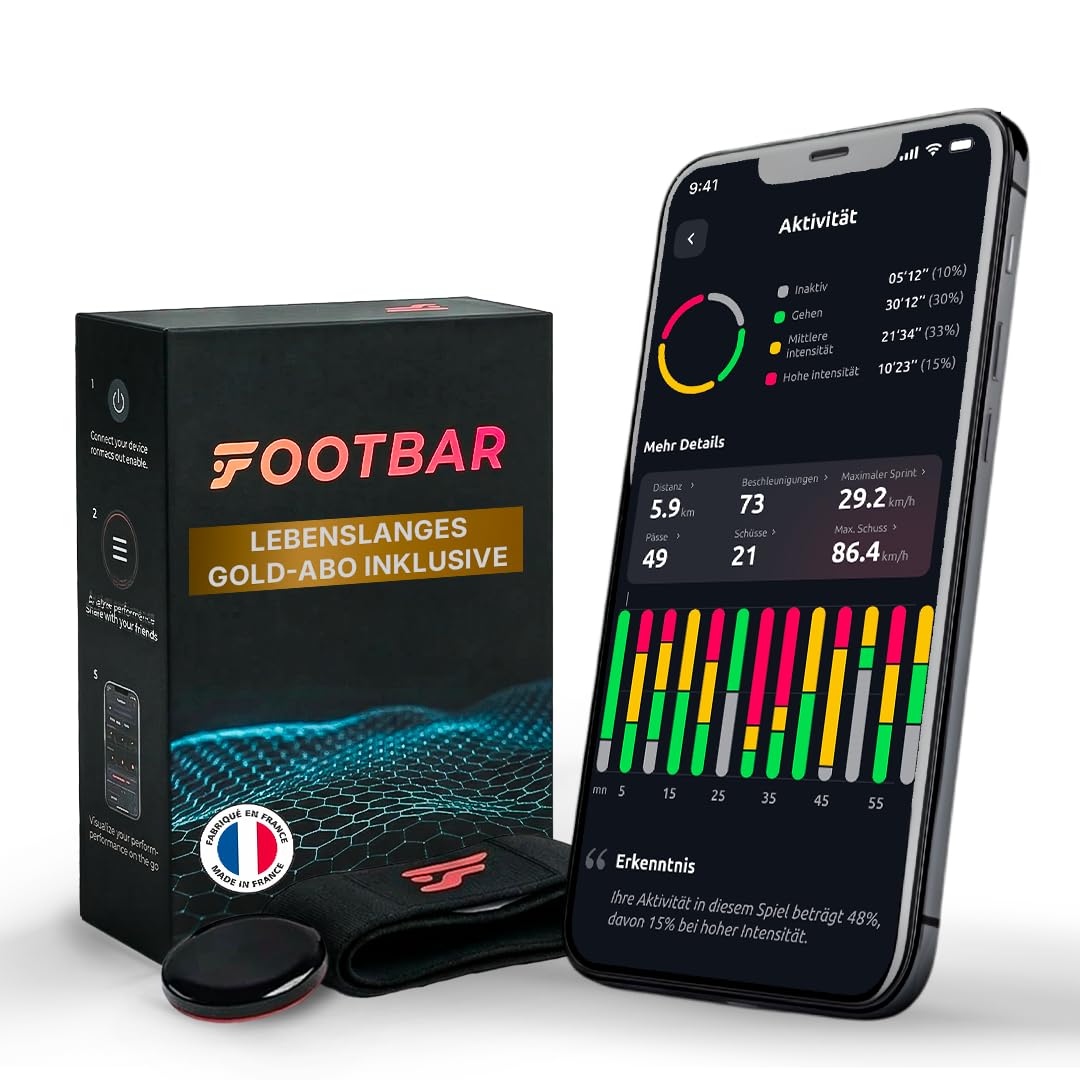 Footbar Meteor Aktivitätstracker für Fußball, Tracking und Bewertung der Fußballleistung und des Spielstils für iOS Android. Lebenslanges Gold-Abonnement