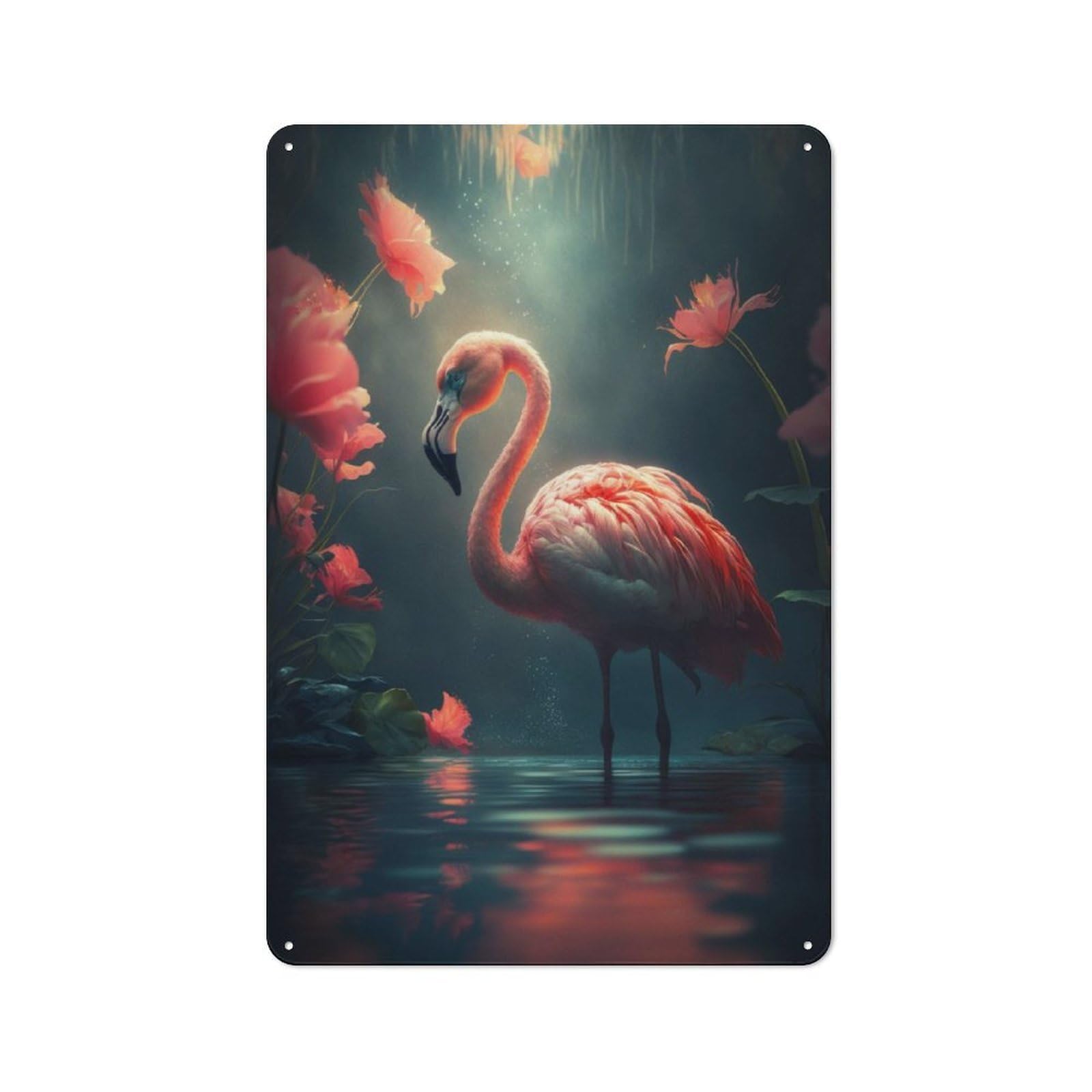 Junmoney Flamingo Flowers Magic Decorative Metal Wall Decor 30X20cm, Vintage Metal Sign For Hallway, Home Bar, Garage Or Study