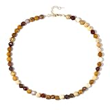 Cavill Mookait Silberhalskette – Facettierte Mookait Perlenkette Damen, 138,959 ct, vergoldetes 925er Silber, Erdtöne, ca. 45-50 cm – Australischer Schmuck