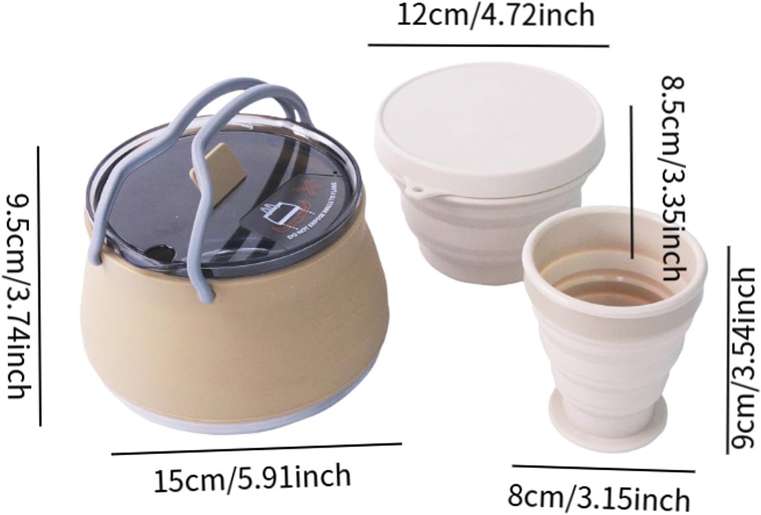 pistro Folding Camping Kettle Silicone Foldable Coffee Pot Tea Pot with Bowl and Cup for Backpacking Hiking Travel- Khaki
