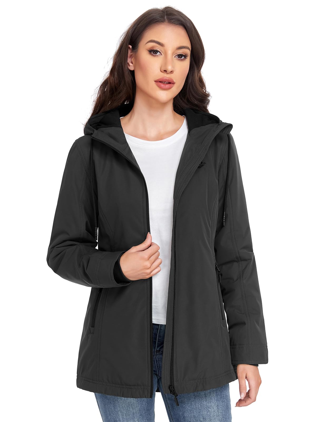 Veste Femme Softshell Imperméable Veste de Randonnée Parka Coupe Vent Blouson Polaire à Capuche Femme Printemps Automne Manteau Zippé d'Extérieur