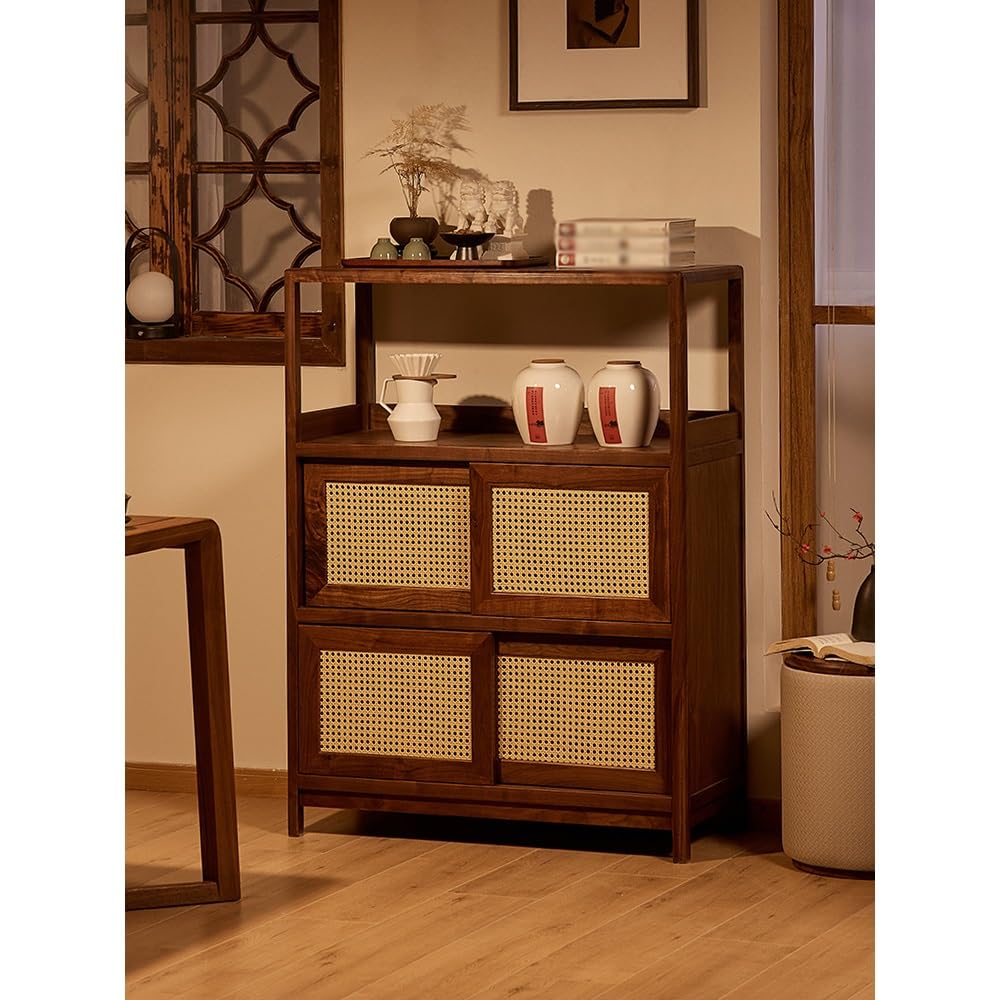 Szafka kawowa 90 x 40 x 120 cm meble do przechowywania z drewna orzechowego, stół do przechowywania salon rattanowy, prosta szafka na herbatę na balkon szafka bufetowa z miejscem do przechowywania