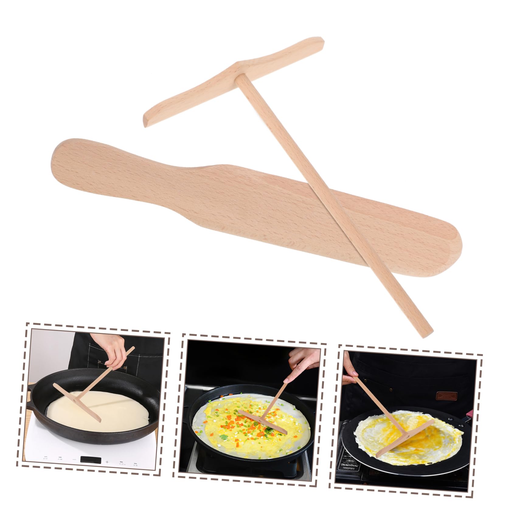 Cabilock 1 Set Wooden Crepe Spreader and Pancake Maker Kit Ergonomic Tools for Effortless Cooking for Crepes Pancakes and Omelets