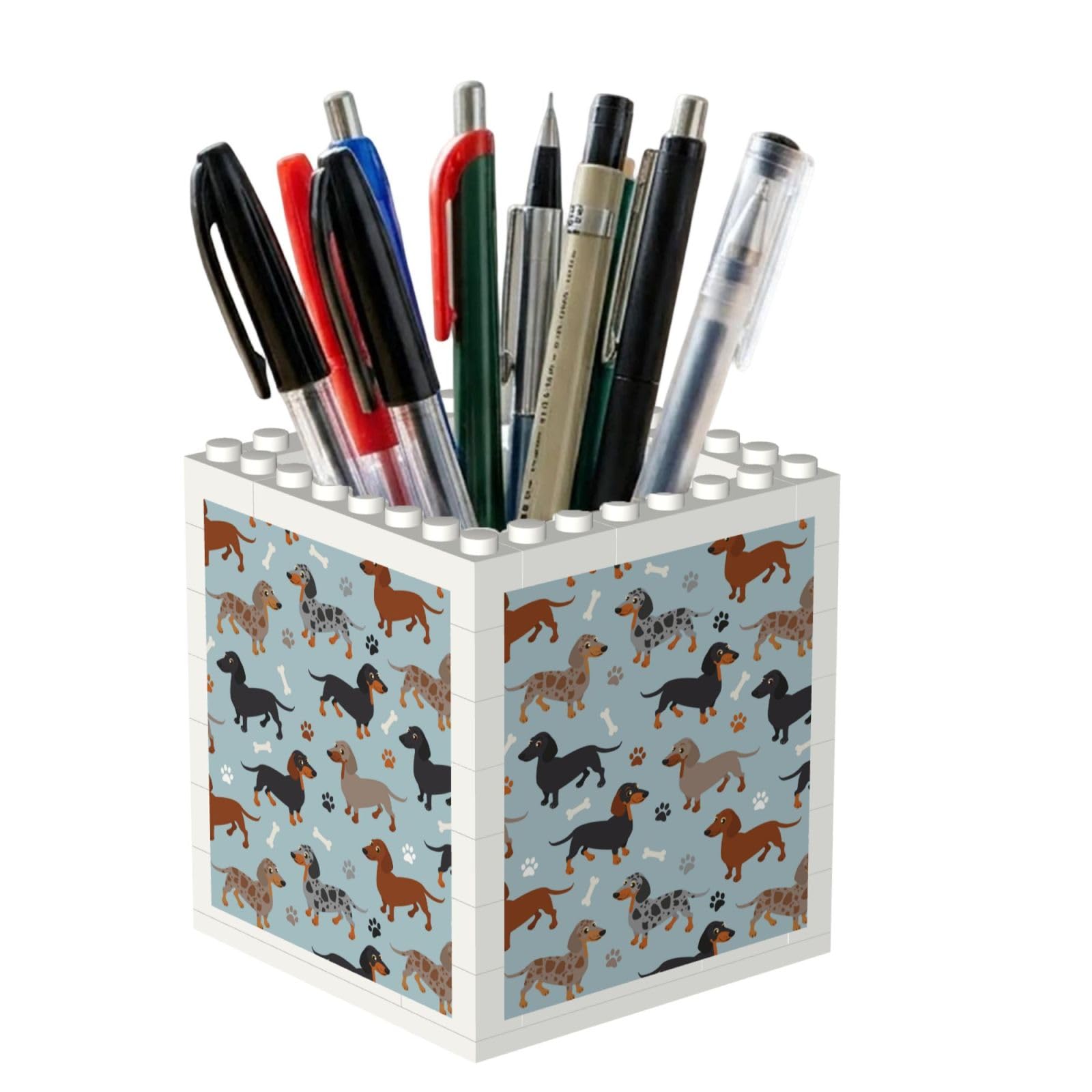 Poadnly Dachshund Paws And Bones Blue, Pen Pot Pencil Holder for Office Home School, Compact Desk Organiser for Office Stationery