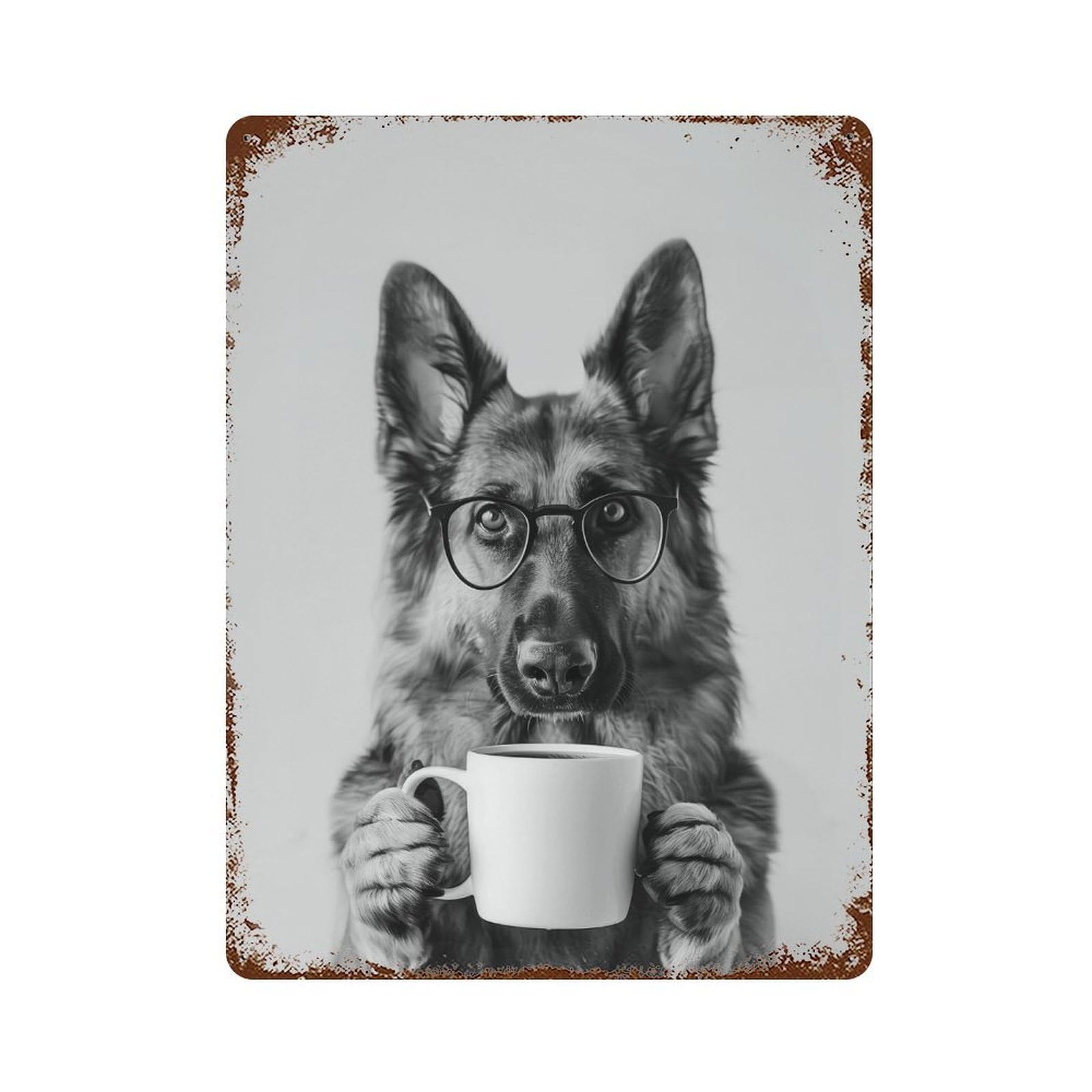 xiaoxiaoshen German Shepherd Coffee Wall Art Wall Decor Art Metal Tin Poster Modern Home Decor Art Home Bar Shop Decorations Vintage Sign 40x30cm