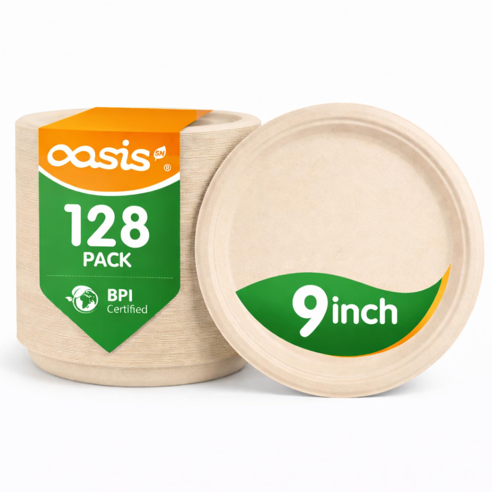 OasisSN 9 Inch Paper Plates (128 Pack)