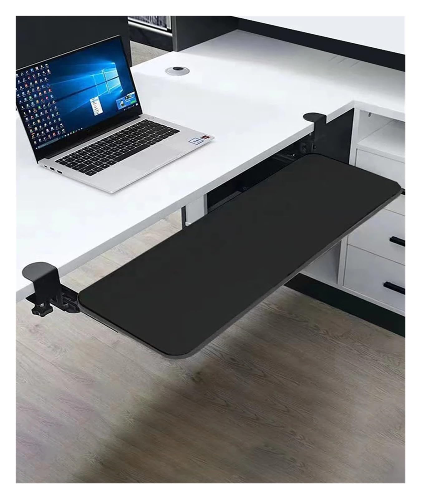Sqqcreato One Color Under Desk Keyboard Tray Slide Out Keyboard Holder With C Clamp Mount Computer Mouse Tray Height Adjustable Platform Drawer